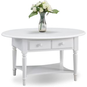 Leick Coastal Oval Coffee Table with Shelf, Orchid White(Orchid White)
