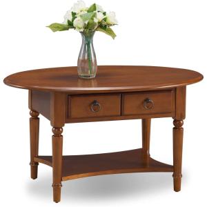 Leick Coastal Oval Coffee Table with Shelf, Orchid White(Pecan)