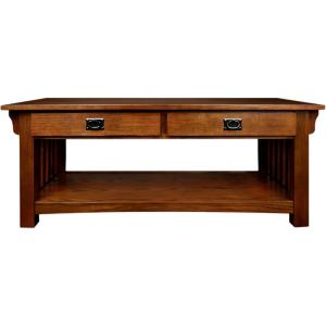 Leick Home 10055-RS Mission Coffee Table for Living Room, Two Drawers and Shelf, Made with Solid Wood, Russet Finish(Medium Oak / Blackened)