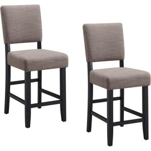 Leick Home 10086BB/HG Upholstered Back Counter Height Stool with Wood Base, Set of 2, for Kitchen Counters and Islands, Blackbean and Gray Wash/Heather Gray(Linen)
