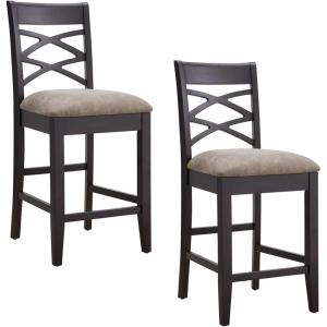 Leick Home 10086BB/HG Upholstered Back Counter Height Stool with Wood Base, Set of 2, for Kitchen Counters and Islands, Blackbean and Gray Wash/Heather Gray(Dapple Gray)