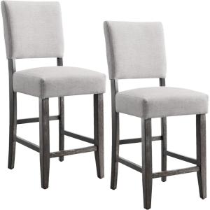 Leick Home 10086BB/HG Upholstered Back Counter Height Stool with Wood Base, Set of 2, for Kitchen Counters and Islands, Blackbean and Gray Wash/Heather Gray(Heather Gray)