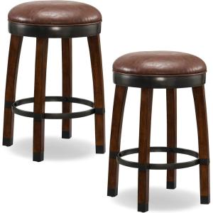 Leick Home 10086BB/HG Upholstered Back Counter Height Stool with Wood Base, Set of 2, for Kitchen Counters and Islands, Blackbean and Gray Wash/Heather Gray(Sable)