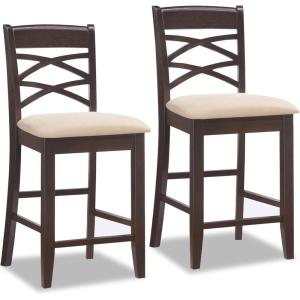 Leick Home 10086BB/HG Upholstered Back Counter Height Stool with Wood Base, Set of 2, for Kitchen Counters and Islands, Blackbean and Gray Wash/Heather Gray(Beige)