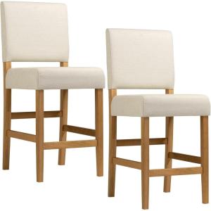 Leick Home 10086BB/HG Upholstered Back Counter Height Stool with Wood Base, Set of 2, for Kitchen Counters and Islands, Blackbean and Gray Wash/Heather Gray(White Sands)