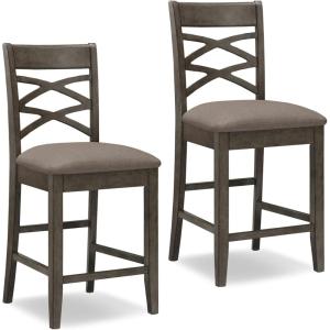Leick Home 10086BB/HG Upholstered Back Counter Height Stool with Wood Base, Set of 2, for Kitchen Counters and Islands, Blackbean and Gray Wash/Heather Gray(Moss Heather)