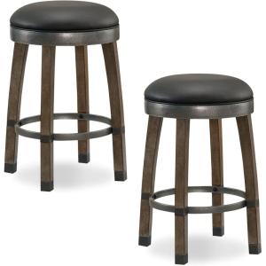 Leick Home 10086BB/HG Upholstered Back Counter Height Stool with Wood Base, Set of 2, for Kitchen Counters and Islands, Blackbean and Gray Wash/Heather Gray(Black)