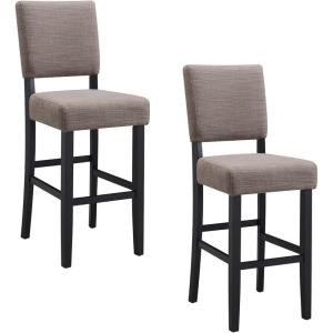 Leick Home 10145-BLGL Upholstered Back Bar Stool Height with Steel Base, Set of 2, for Elevated Kitchen Counters, High Top Tables, and Bars, Gray/Black(Gray Linen / Black)