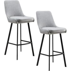 Leick Home 10145-BLGL Upholstered Back Bar Stool Height with Steel Base, Set of 2, for Elevated Kitchen Counters, High Top Tables, and Bars, Gray/Black(Gray Linen / Matte Black)
