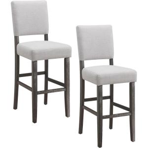 Leick Home 10145-BLGL Upholstered Back Bar Stool Height with Steel Base, Set of 2, for Elevated Kitchen Counters, High Top Tables, and Bars, Gray/Black(Heather Gray)