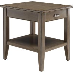 Leick Home 10907 Slatestone One Drawer Rustic Oak End Table, Distressed Rustic Oak(Gray / Pewter)