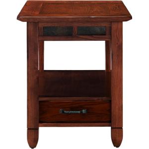 Leick Home 10907 Slatestone One Drawer Rustic Oak End Table, Distressed Rustic Oak(Rustic Oak)