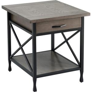 Leick Home 10907 Slatestone One Drawer Rustic Oak End Table, Distressed Rustic Oak(Smoke Gray)