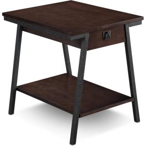 Leick Home 10907 Slatestone One Drawer Rustic Oak End Table, Distressed Rustic Oak(Walnut)