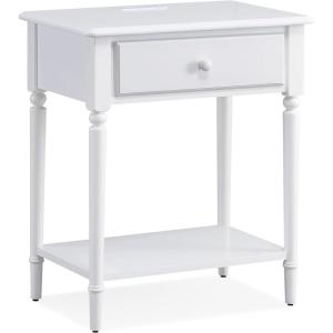 Leick Home 11222 Ironcraft Solid Wood Nightstand with Drawer and Shelf, Mission Oak Brown and Black Metal, Perfect for Bedrooms, Living Rooms, and Small Spaces(Orchid White)