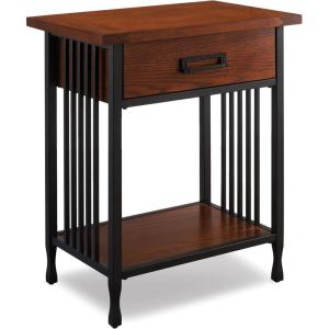 Leick Home 11222 Ironcraft Solid Wood Nightstand with Drawer and Shelf, Mission Oak Brown and Black Metal, Perfect for Bedrooms, Living Rooms, and Small Spaces(Mission Oak)