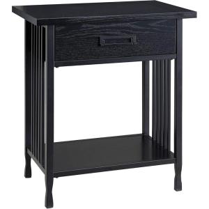 Leick Home 11222 Ironcraft Solid Wood Nightstand with Drawer and Shelf, Mission Oak Brown and Black Metal, Perfect for Bedrooms, Living Rooms, and Small Spaces(Black Wash)