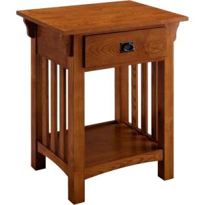 Leick Home 11222 Ironcraft Solid Wood Nightstand with Drawer and Shelf, Mission Oak Brown and Black Metal, Perfect for Bedrooms, Living Rooms, and Small Spaces(Medium Oak / Blackened)