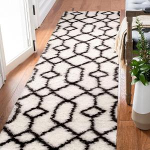 Leick Home 594465 Rixelle Soft Shag Geo Modern Rug Ivory/Charcoal Living Room Bedroom Area Rug Rectangle 3’9″ x 5’9″(2’2″ x 7’7″ (Rectangular))