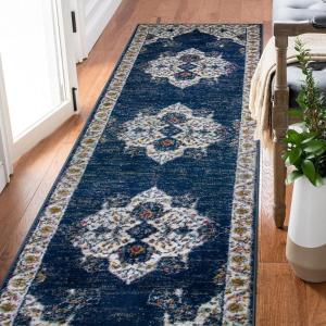 Leick Home 596353 Allerick Runner Vintage Monochromatic Abstract Gray Living Room Bedroom Dining Room Area Rug Runner 2’2″ x 10′(Navy/Tan)