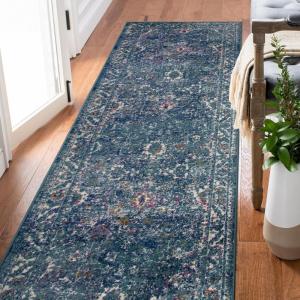Leick Home 596353 Allerick Runner Vintage Monochromatic Abstract Gray Living Room Bedroom Dining Room Area Rug Runner 2’2″ x 10′(Turquoise)