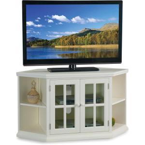Leick Home 84388 Two Door Corner TV Stand with Open Center Storage and Metal Base for 62″ TV’s, Smoke Gray Wash/Pewter,Grey(Cottage White)