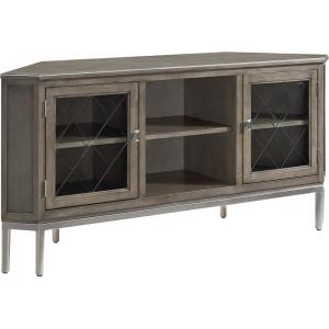 Leick Home 84388 Two Door Corner TV Stand with Open Center Storage and Metal Base for 62″ TV’s, Smoke Gray Wash/Pewter,Grey(Gray / Pewter)