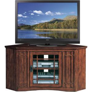 Leick Home 84388 Two Door Corner TV Stand with Open Center Storage and Metal Base for 62″ TV’s, Smoke Gray Wash/Pewter,Grey(Mission Oak / Blackened)