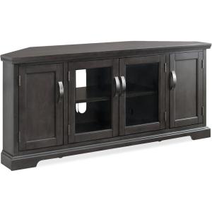 Leick Home 84388 Two Door Corner TV Stand with Open Center Storage and Metal Base for 62″ TV’s, Smoke Gray Wash/Pewter,Grey(Riverstone / Pewter)