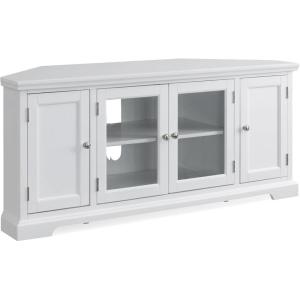 Leick Home 84388 Two Door Corner TV Stand with Open Center Storage and Metal Base for 62″ TV’s, Smoke Gray Wash/Pewter,Grey(White / Brushed Nickel)