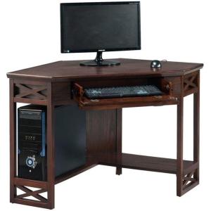 Leick Home 84430 Oak Corner Computer/Writing Desk with Drawer, Smoke Gray(Chocolate Oak)
