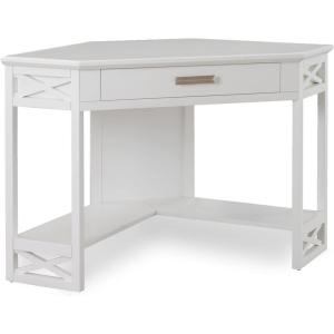 Leick Home 84430 Oak Corner Computer/Writing Desk with Drawer, Smoke Gray(White/Brushed Nickel)