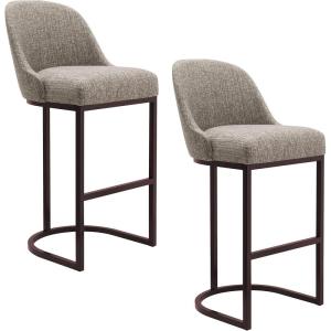 Leick Home Barrelback Bar Stool, Upholstered Back and Seating with Metal Base, for Bars or Elevated Kitchen Counters, Gray Linen and Espresso, 10133ES/GL