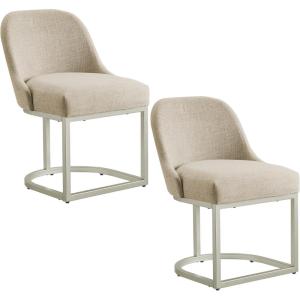 Leick Home Barrelback Chair, Set of 2, for Dining Room, Modern Oatmeal Linen Seat and Pewter Metal Base, 2-Pack