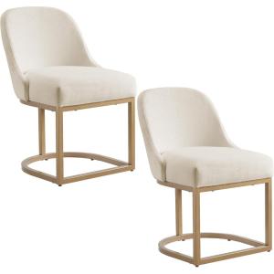 Leick Home Barrelback Chair with Metal Base, Set of 2, for Dining Room, Modern White Linen Seat, 2-Pack
