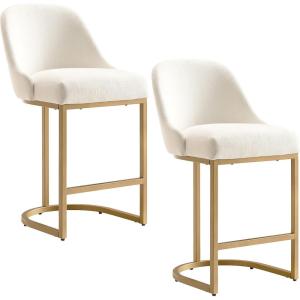 Leick Home Barrelback Counter Stool Set of 2, Counter Height, Upholstered White Linen Cushion, Gold Metal Base, Easy Assembly, 20.75 in L x 23.25 in W x 38.5 in H, 10132-GD/WT