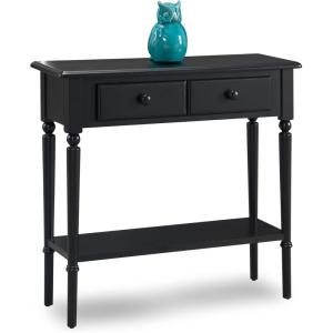 Leick Home Coastal Console Table, Solid Wood, with Drawer and Shelf, for Entryways, Hallways, and Living Rooms, Pecan Brown, 20027-PC(Swan Black)