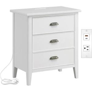 Leick Home Laurent Side Table Nightstand with USB-C Charging Station, Solid Wood, Perfect for Bedrooms, Living Rooms, and Small Spaces, 16″D x 24″W x 28″H, Chocolate Cherry Brown(Orchid White)