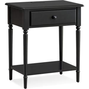 Leick Home Laurent Side Table Nightstand with USB-C Charging Station, Solid Wood, Perfect for Bedrooms, Living Rooms, and Small Spaces, 16″D x 24″W x 28″H, Chocolate Cherry Brown(Swan Black)