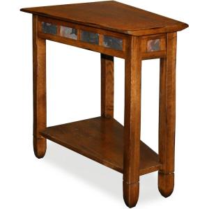 Leick Home Slate End Table, Solid Wood, Narrow Wedge Shape, Slate Tile Insets, Bottom Display Shelf, Easy-Assembly, Rustic Oak, 23.5 in. L x 17 in. W x 24 in. H, 10056(Rustic Oak)