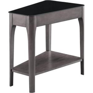 Leick Home Slate End Table, Solid Wood, Narrow Wedge Shape, Slate Tile Insets, Bottom Display Shelf, Easy-Assembly, Rustic Oak, 23.5 in. L x 17 in. W x 24 in. H, 10056(Burnished Smoke Gray)