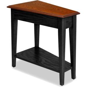 Leick Home Slate End Table, Solid Wood, Narrow Wedge Shape, Slate Tile Insets, Bottom Display Shelf, Easy-Assembly, Rustic Oak, 23.5 in. L x 17 in. W x 24 in. H, 10056(Slate)