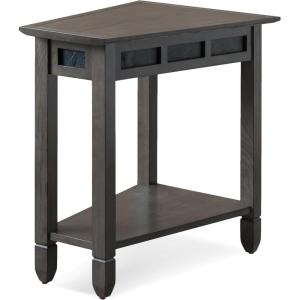 Leick Home Slate End Table, Solid Wood, Narrow Wedge Shape, Slate Tile Insets, Bottom Display Shelf, Easy-Assembly, Rustic Oak, 23.5 in. L x 17 in. W x 24 in. H, 10056(Smoke Gray / Black Slate)