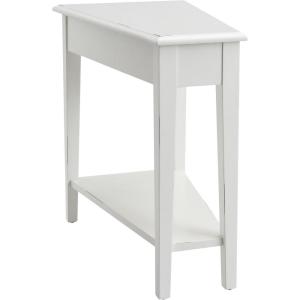 Leick Home Slate End Table, Solid Wood, Narrow Wedge Shape, Slate Tile Insets, Bottom Display Shelf, Easy-Assembly, Rustic Oak, 23.5 in. L x 17 in. W x 24 in. H, 10056(White)