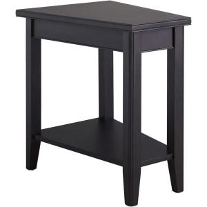 Leick Home Slate End Table, Solid Wood, Narrow Wedge Shape, Slate Tile Insets, Bottom Display Shelf, Easy-Assembly, Rustic Oak, 23.5 in. L x 17 in. W x 24 in. H, 10056(Black)