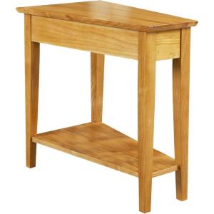 Leick Home Slate End Table, Solid Wood, Narrow Wedge Shape, Slate Tile Insets, Bottom Display Shelf, Easy-Assembly, Rustic Oak, 23.5 in. L x 17 in. W x 24 in. H, 10056(Desert Sands)