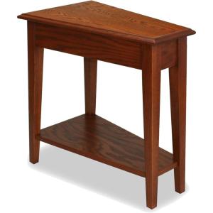 Leick Home Slate End Table, Solid Wood, Narrow Wedge Shape, Slate Tile Insets, Bottom Display Shelf, Easy-Assembly, Rustic Oak, 23.5 in. L x 17 in. W x 24 in. H, 10056(Medium Oak)
