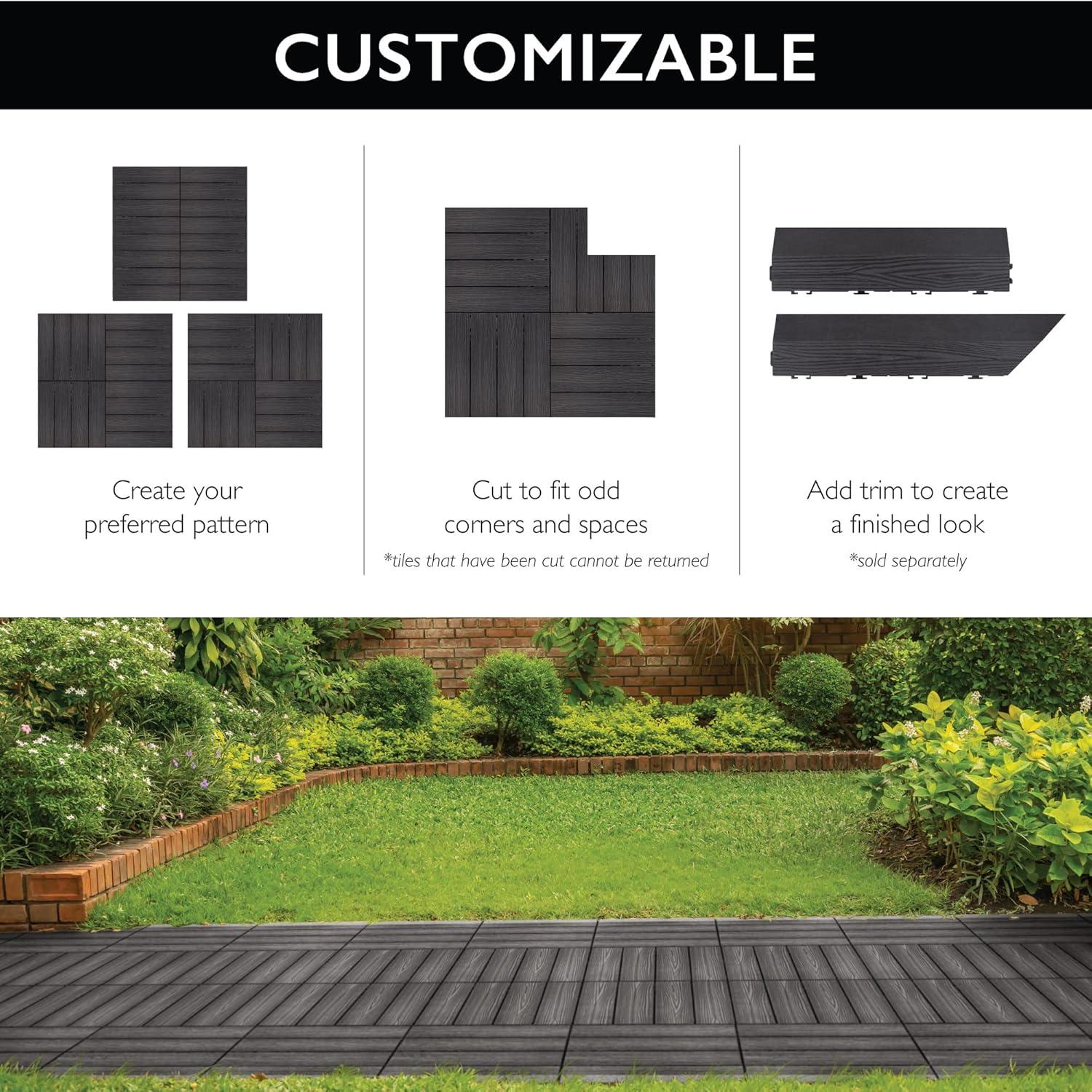 imageDesign House Square Deck Tiles Interlocking Wood Composite Decking 1000lb Weight Capacity Waterproof and UV Protected Russet Canyon Brown Covers 6 Square Feet 12Inch by 12Inch 6PackModern Ebony