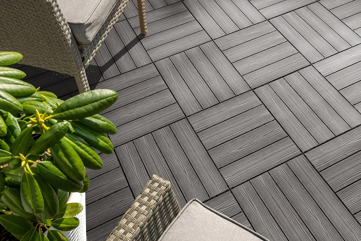 imageDesign House Square Deck Tiles Interlocking Wood Composite Decking 1000lb Weight Capacity Waterproof and UV Protected Russet Canyon Brown Covers 6 Square Feet 12Inch by 12Inch 6PackEbony