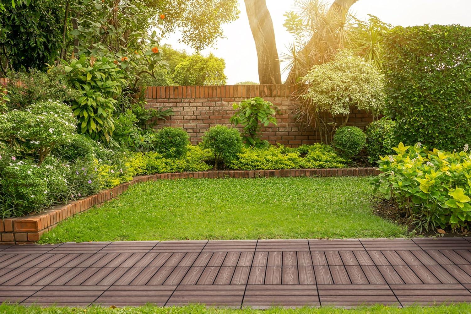 imageDesign House Square Deck Tiles Interlocking Wood Composite Decking 1000lb Weight Capacity Waterproof and UV Protected Russet Canyon Brown Covers 6 Square Feet 12Inch by 12Inch 6PackRusset Canyon
